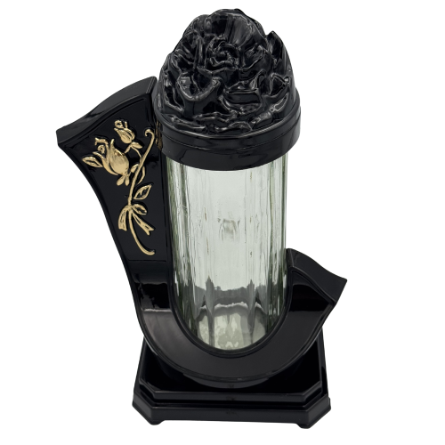 Znicz szklany Wstęga z różą Elegancki Znicz Nagrobny Ornament (6).png