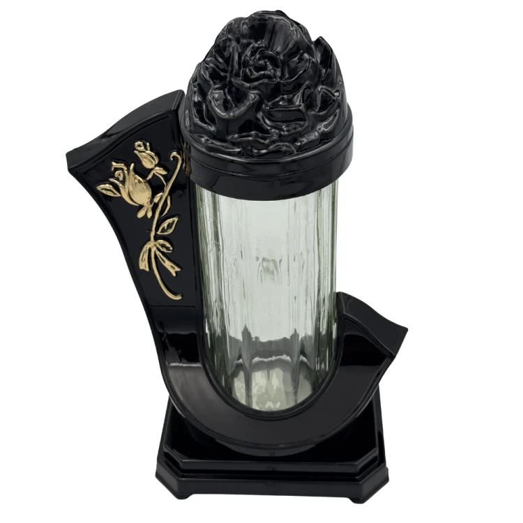 Znicz szklany Wstęga z różą Elegancki Znicz Nagrobny Ornament (6).png