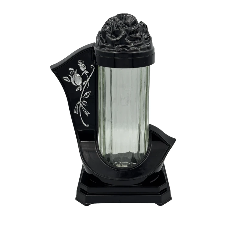 Znicz szklany Wstęga z różą Elegancki Znicz Nagrobny Ornament (7).png