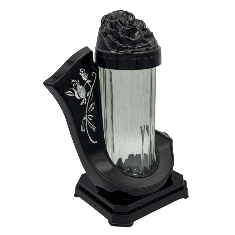 Znicz szklany Wstęga z różą Elegancki Znicz Nagrobny Ornament (8).png