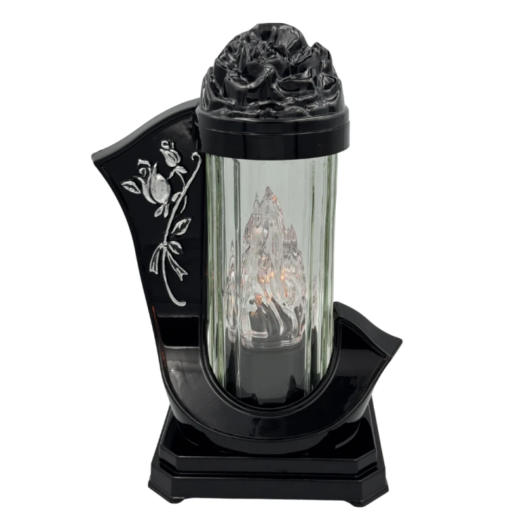 Znicz szklany Wstęga z różą Elegancki Znicz Nagrobny Ornament (1).png
