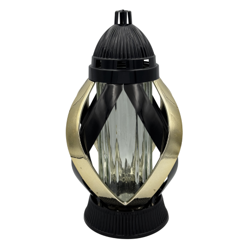 Znicz szklany Nowoczesny czarno-złoty lampion na grób Wstęga Metalizowana (2).png