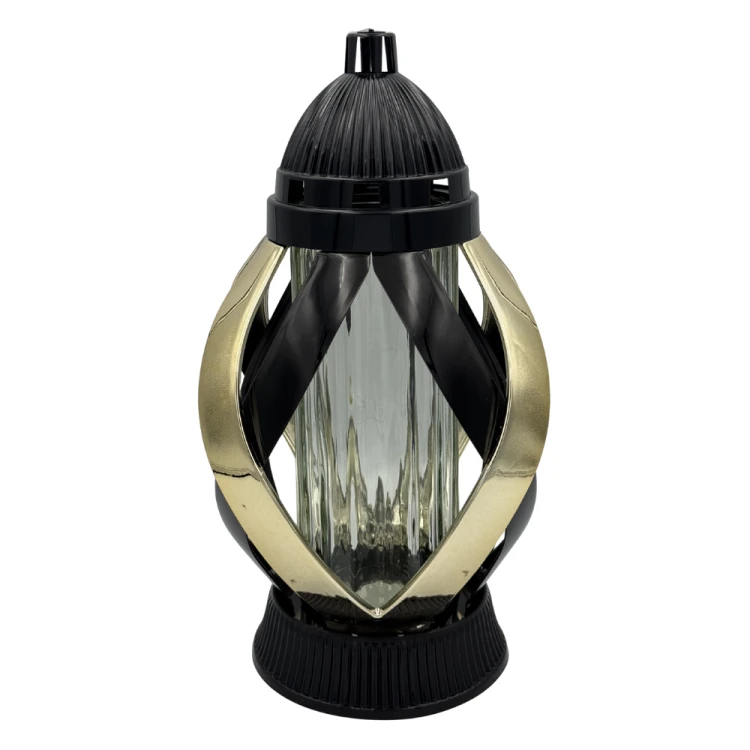 Znicz szklany Nowoczesny czarno-złoty lampion na grób Wstęga Metalizowana (2).png