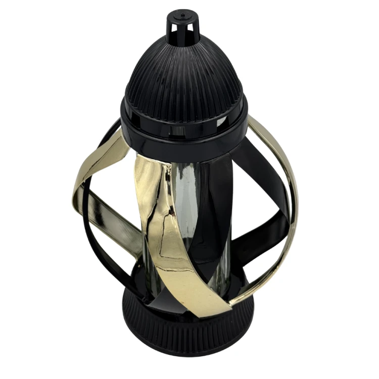 Znicz szklany Nowoczesny czarno-złoty lampion na grób Wstęga Metalizowana (3).png