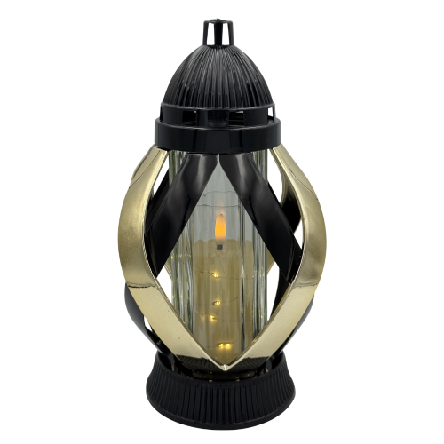 Znicz szklany Nowoczesny czarno-złoty lampion na grób Wstęga Metalizowana (4).png