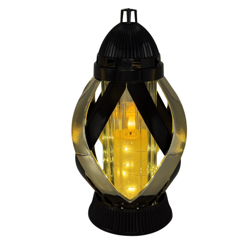 Znicz szklany Nowoczesny czarno-złoty lampion na grób Wstęga Metalizowana (1).png
