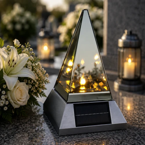 Znicz Solarny LED Srebrny 3D – Nowoczesny Znicz Solarny na Grób (1).webp