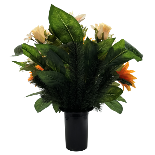 Komplet zestaw stroików Jasno Pomarańczowe Stroik nagrobny z daliami i liliami Kompozycja Misa + Wazon  (4).png