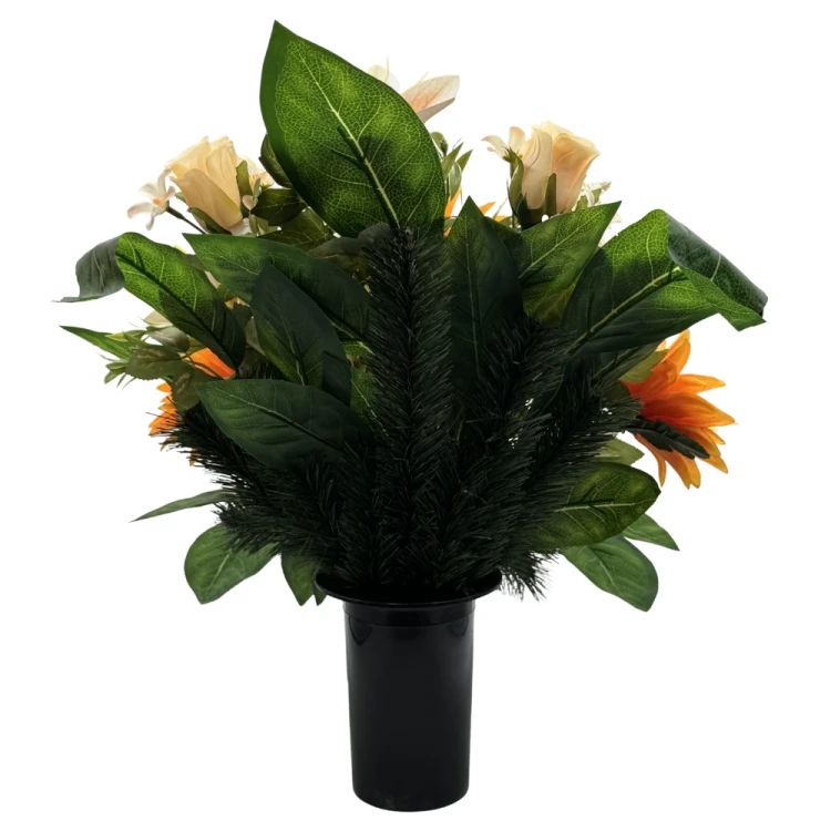 Komplet zestaw stroików Jasno Pomarańczowe Stroik nagrobny z daliami i liliami Kompozycja Misa + Wazon  (4).png