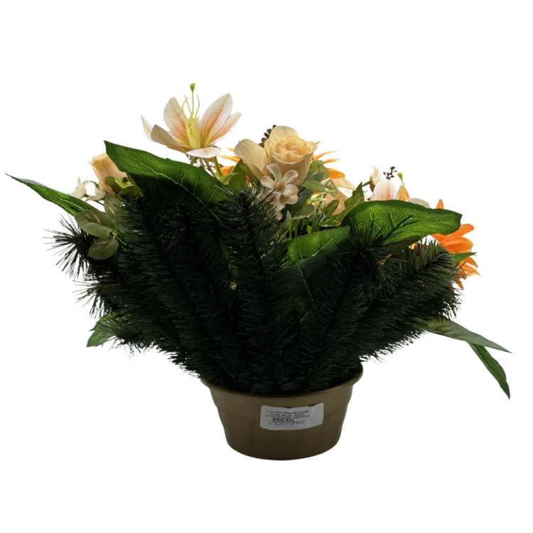 Komplet zestaw stroików Jasno Pomarańczowe Stroik nagrobny z daliami i liliami Kompozycja Misa + Wazon  (8).png