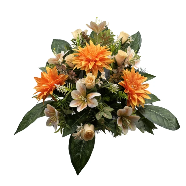 Komplet zestaw stroików Jasno Pomarańczowe Stroik nagrobny z daliami i liliami Kompozycja Misa + Wazon  (10).png