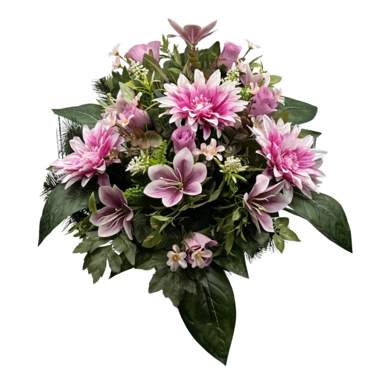 Komplet zestaw stroików Fioletowych Stroik nagrobny z daliami i liliami Kompozycja Misa + Wazon (7).png