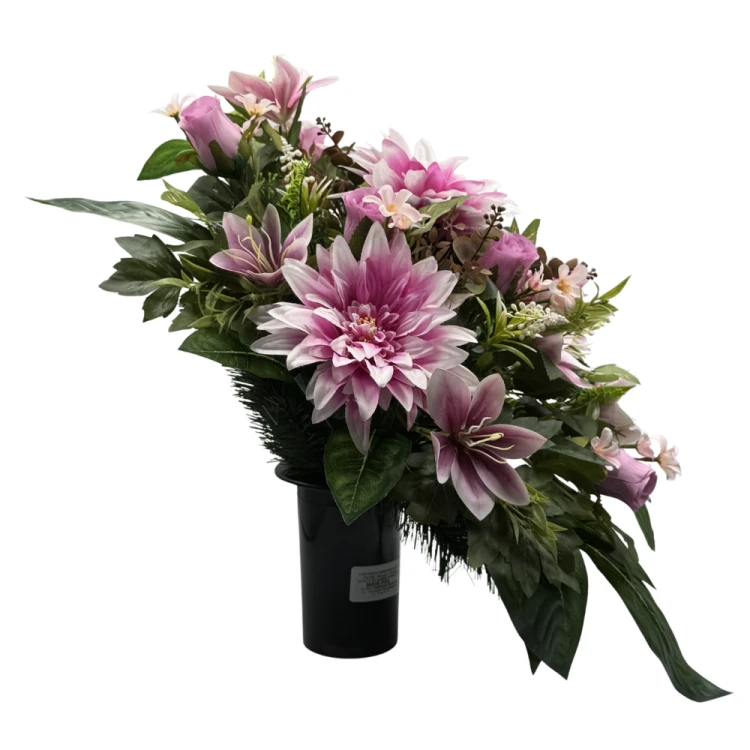 Komplet zestaw stroików Fioletowych Stroik nagrobny z daliami i liliami Kompozycja Misa + Wazon (11).png