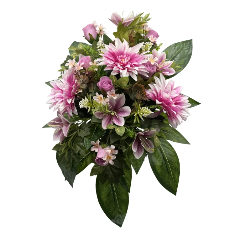 Komplet zestaw stroików Fioletowych Stroik nagrobny z daliami i liliami Kompozycja Misa + Wazon (12).png