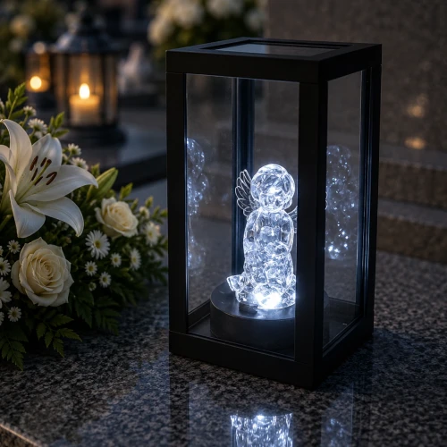 Znicz Solarny LED z Aniołkiem – Elegancki Lampion Solarny na Grób (1).webp