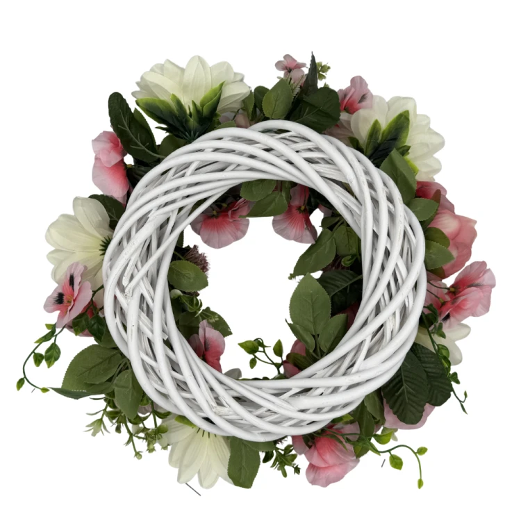 Wianek Nagrobny z Białymi Daliami, Fioletowymi Różami i Bratkami Całoroczna Kompozycja (3).png