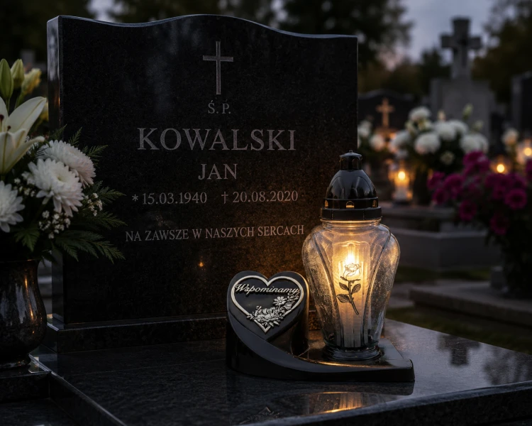 Znicz Nagrobny „Wspominamy” z Różą Elegancki Lampion z Wkładem.png