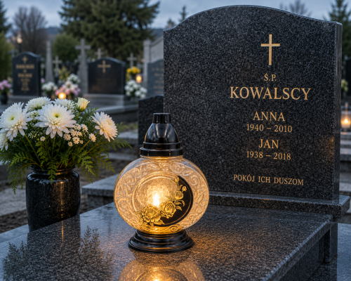 Znicz Szklany z Motywem Kwiatowym Elegancki Lampion Nagrobny z Wkładem.png