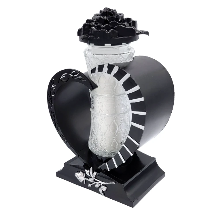 Znicz szklany całoroczny z wkładem Mrożone Szkło Serce Ozdobny Ornament  (2).webp