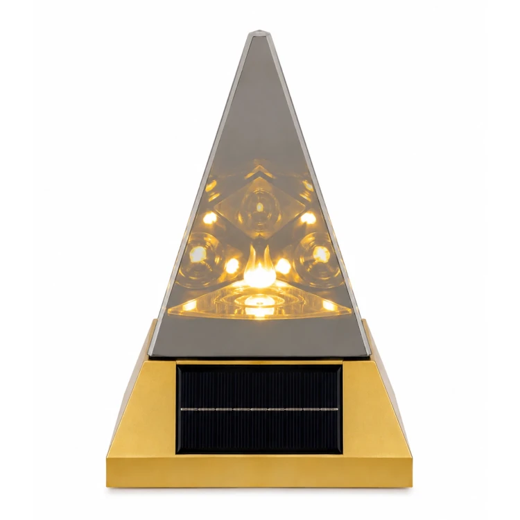 Znicz Solarny LED Złoty 3D Nowoczesny Znicz Solarny na Grób 24,5 cm (2).webp