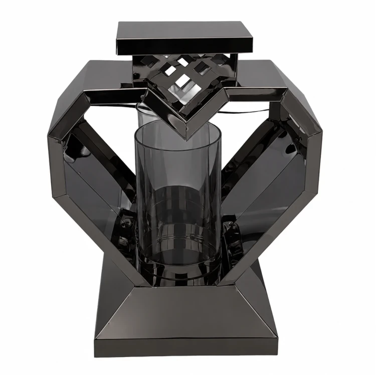 Znicz Nowoczesny Metalowy Geometryczny Serce Lampion pod Wkłady LED Grafitowy (3).webp