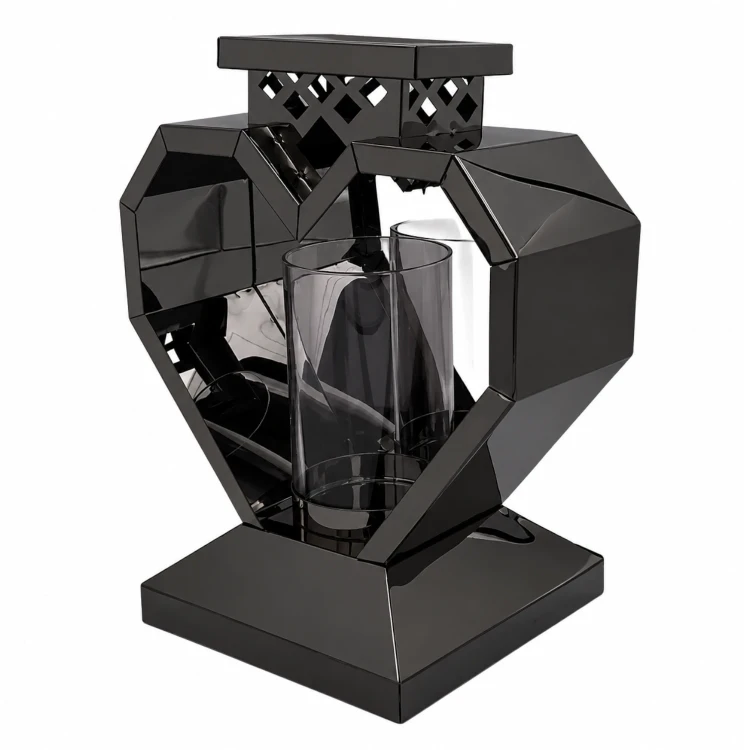 Znicz Nowoczesny Metalowy Geometryczny Serce Lampion pod Wkłady LED Grafitowy(4).webp