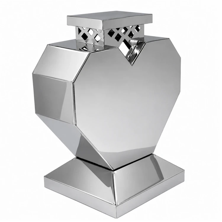 Znicz Nowoczesny Metalowy Geometryczny Serce Lampion pod Wkłady LED Srebrny (4).webp