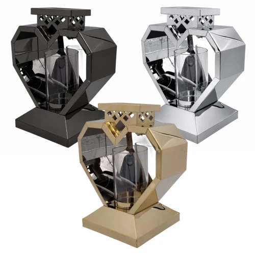 Znicz Nowoczesny Metalowy Geometryczny Serce Lampion pod Wkłady LED Srebrny (66).webp