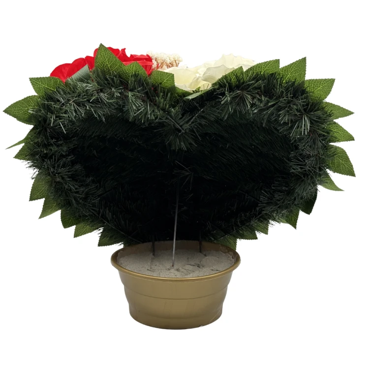 Stroik na grób pomnik w kształcie serca czerwone i białe róże kompozycja kwiaty (3).png