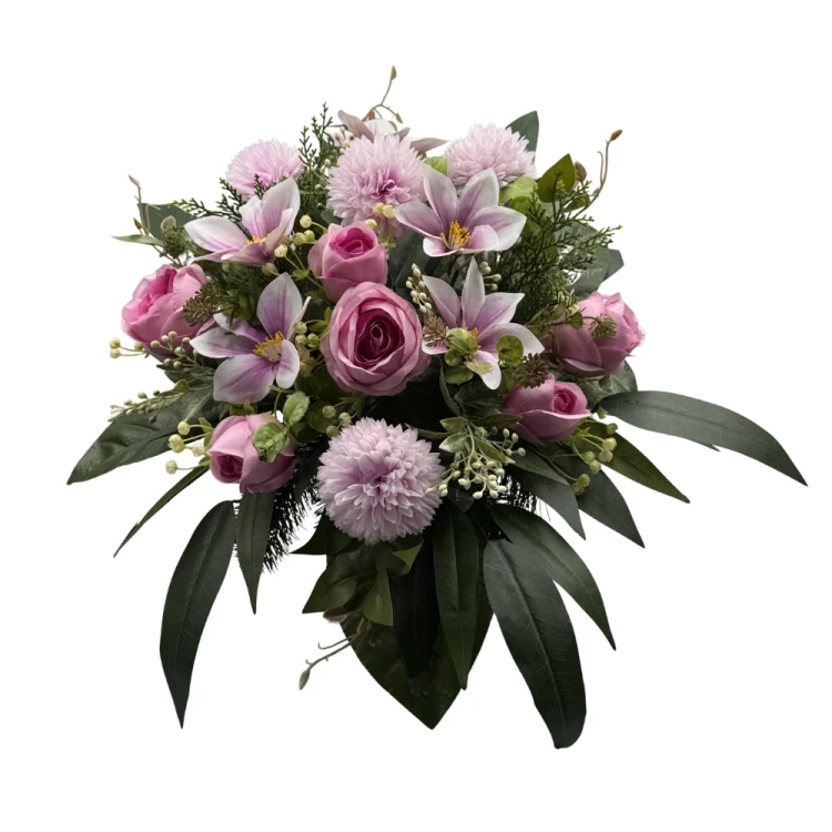 Kompozycja nagrobna do wazonu z różami, chryzantemami i magnolią Elegancka dekoracja na grób (1).jpg