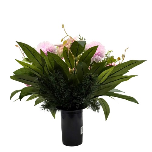 Kompozycja nagrobna do wazonu z różami, chryzantemami i magnolią Elegancka dekoracja na grób (4).jpg