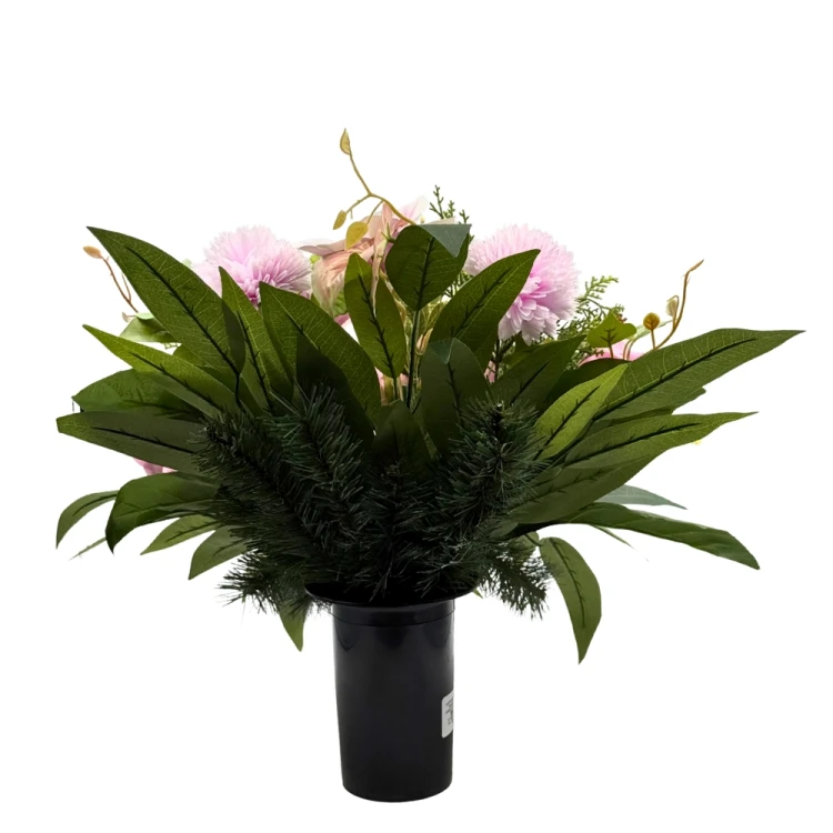Kompozycja nagrobna do wazonu z różami, chryzantemami i magnolią Elegancka dekoracja na grób (4).jpg
