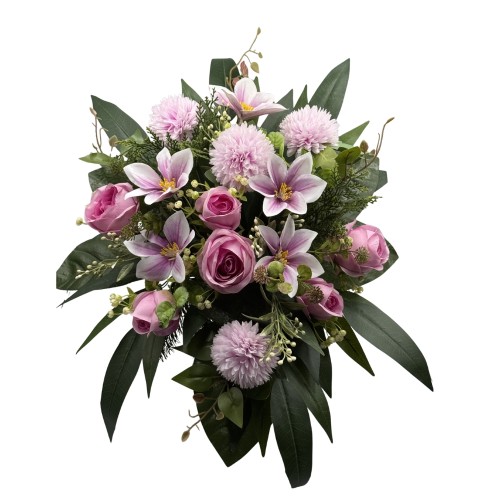 Kompozycja nagrobna do wazonu z różami, chryzantemami i magnolią Elegancka dekoracja na grób (5).jpg