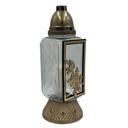 Znicz Szklany z Aplikacją Róży Ramka Elegancki Lampion z Wkładem (4).jpg