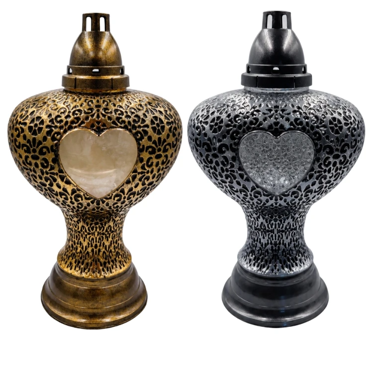 Znicz szklany dekoracyjny – złoty lub srebrny z ornamentem i sercem.jpg