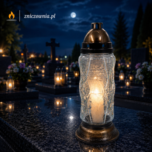 Znicz szklany z efektem tłuczone szkła Elegancki Lampion Mrożonka z wkładem (5).jpg