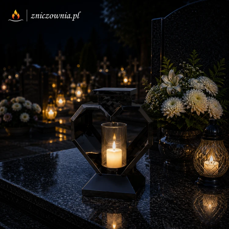 Znicz Nowoczesny Metalowy Geometryczny Serce Lampion pod Wkłady LED Grafitowy