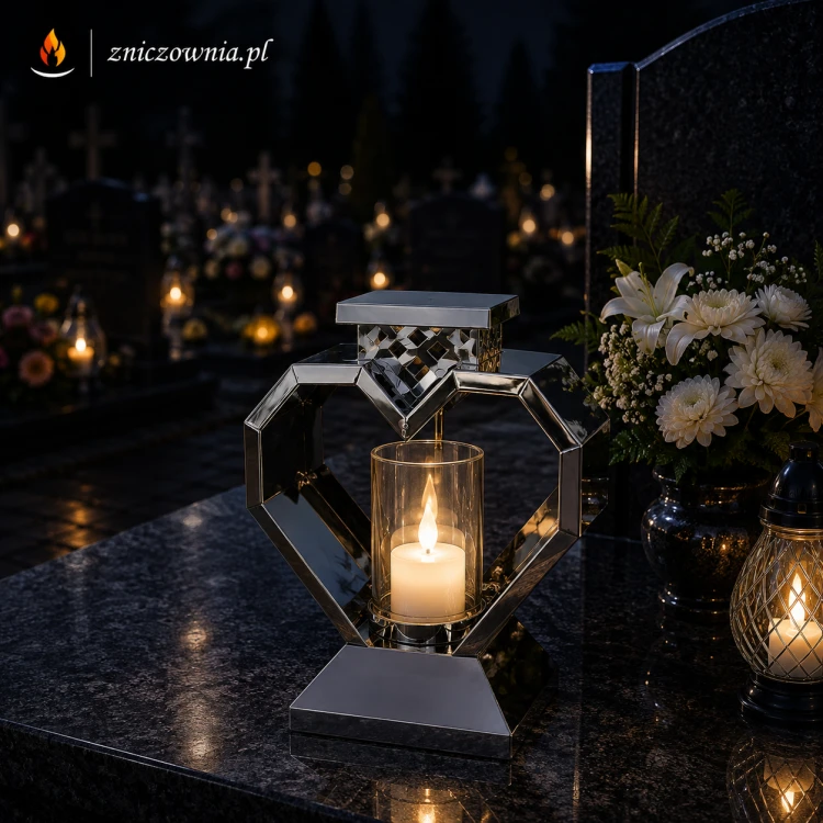 Znicz Nowoczesny Metalowy Geometryczny Serce Lampion pod Wkłady LED Srebrny