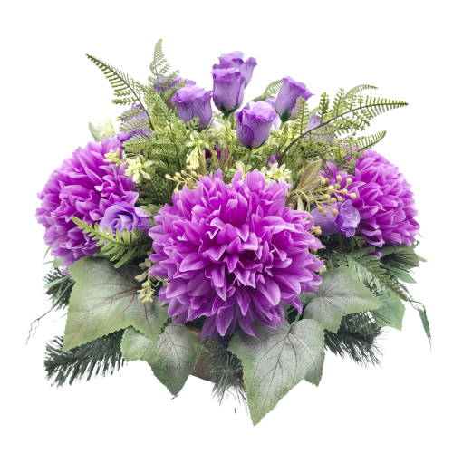 Stroik nagrobny z fioletowymi chryzantemami i różami – elegancka kompozycja premium.png