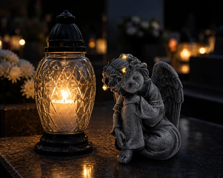 Figurka aniołka z podświetleniem LED – Elegancka Dekoracja Pamięci