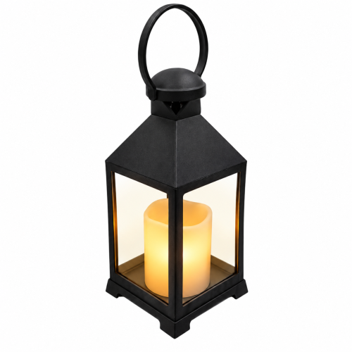 Czarny lampion dekoracyjny LED MAŁY – nowoczesna forma na nagrobek