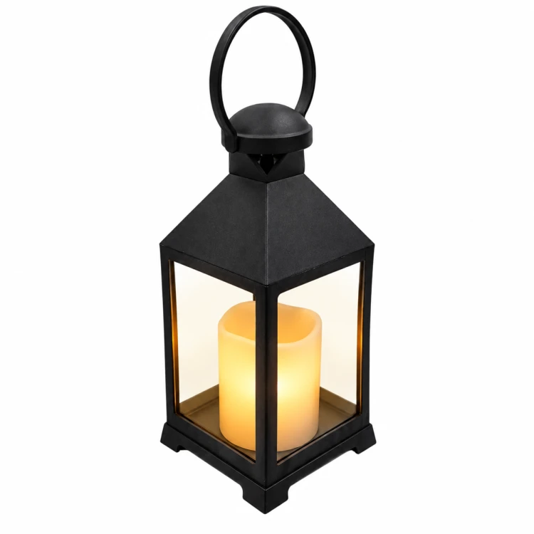 Czarny lampion dekoracyjny LED MAŁY – nowoczesna forma na nagrobek