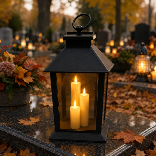 Lampion LED z trzema świecami PREMIUM – ciepłe światło, czarny