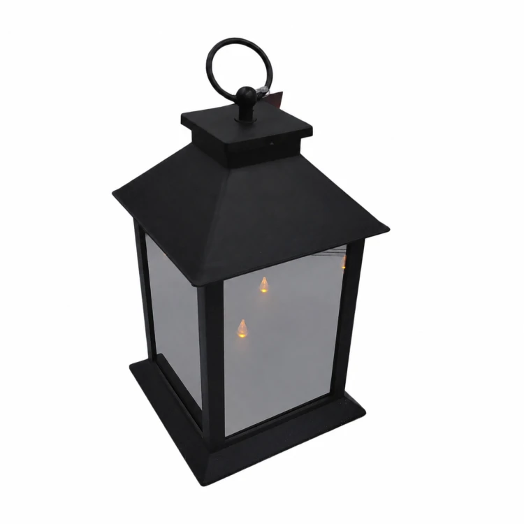 Lampion LED z trzema świecami PREMIUM – ciepłe światło, czarny