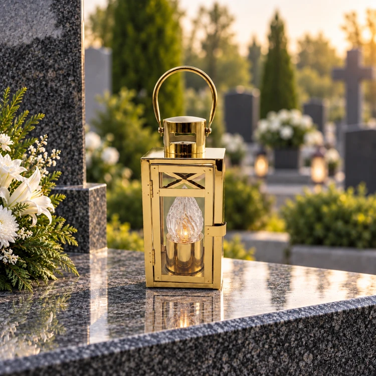 Znicz metalowy typu lampion – złoty / srebrny