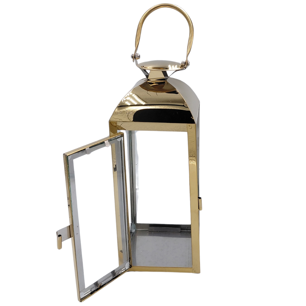 Lampion Nagrobny Metalowy z Szybkami – Złoty / Srebrny