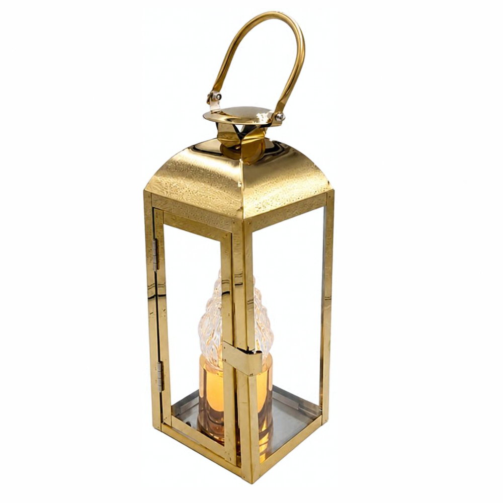 Lampion Nagrobny Metalowy z Szybkami – Złoty / Srebrny