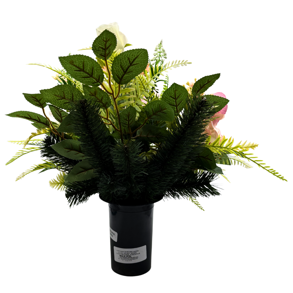 Stroik na grób z różami i hortensją Elegancka kompozycja nagrobna Całoroczna (5).png