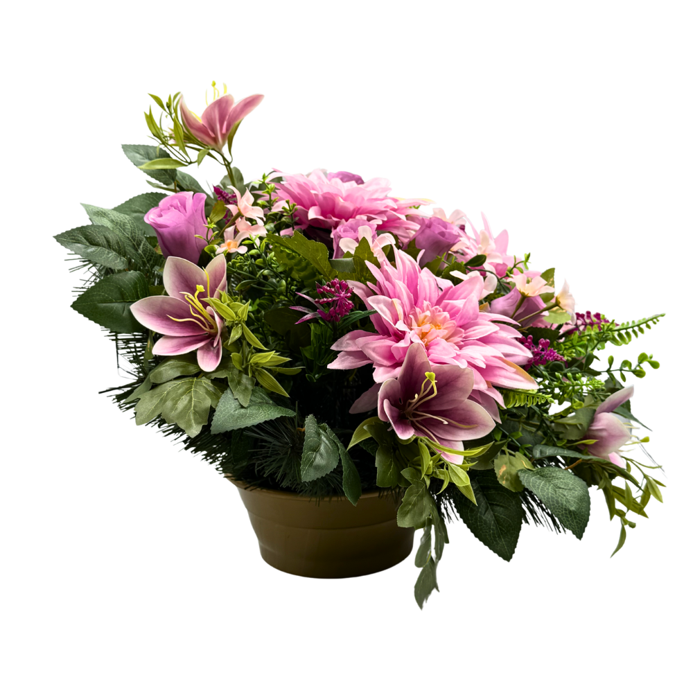 Komplet Stroik nagrobny z daliami i liliami Kompozycja Misa + Wazon (10).png