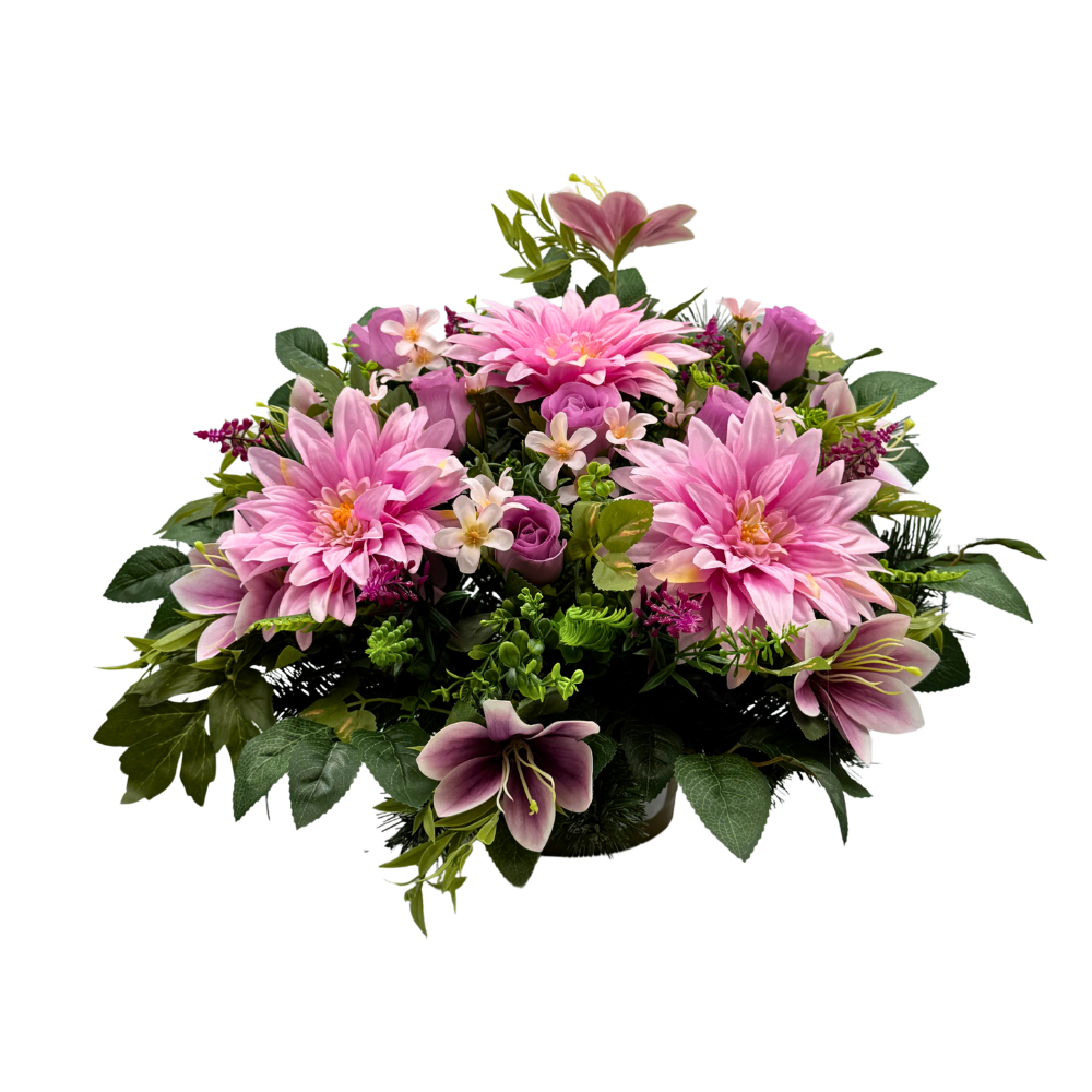 Komplet Stroik nagrobny z daliami i liliami Kompozycja Misa + Wazon (1).png